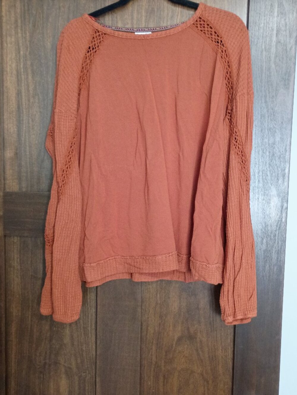 Knox Rose Thermal Lace Cutout & Waffle Knit Long Sleeve Top - Size XXL